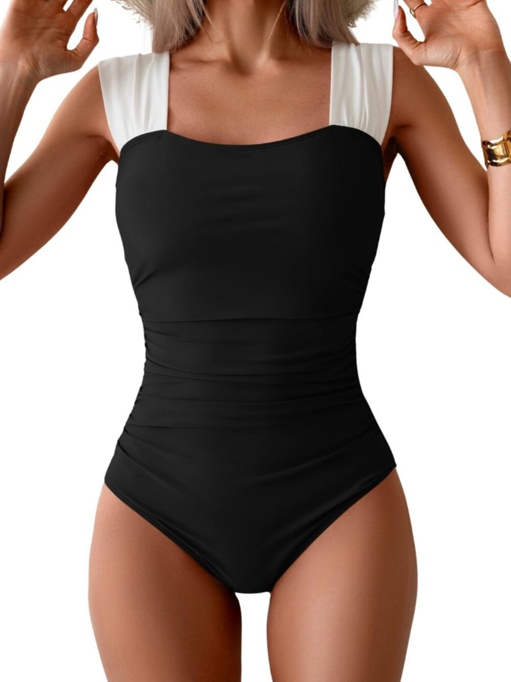 B2Prity Womens One Piece Swimsuit Retro Square Neck Tummy Control Bathing Suits